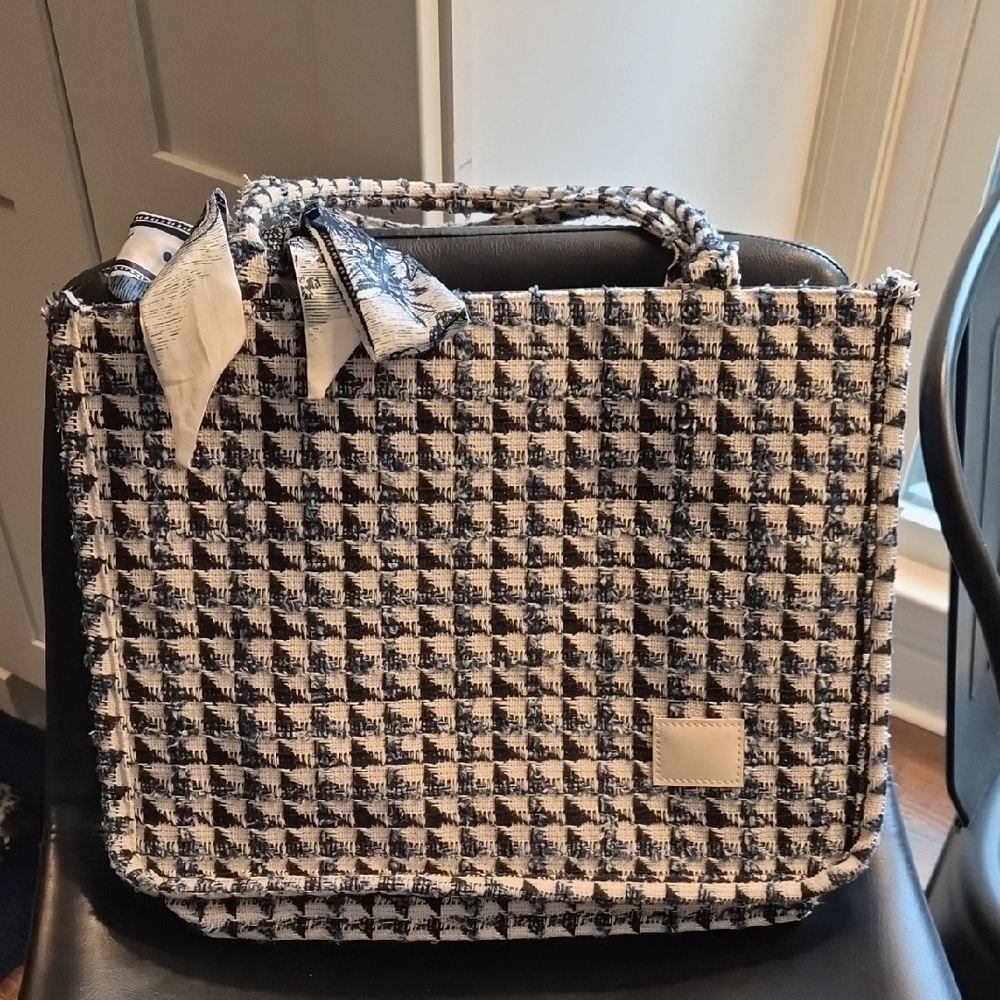 Stylish Navy, Black and White Tweed Tote Bag